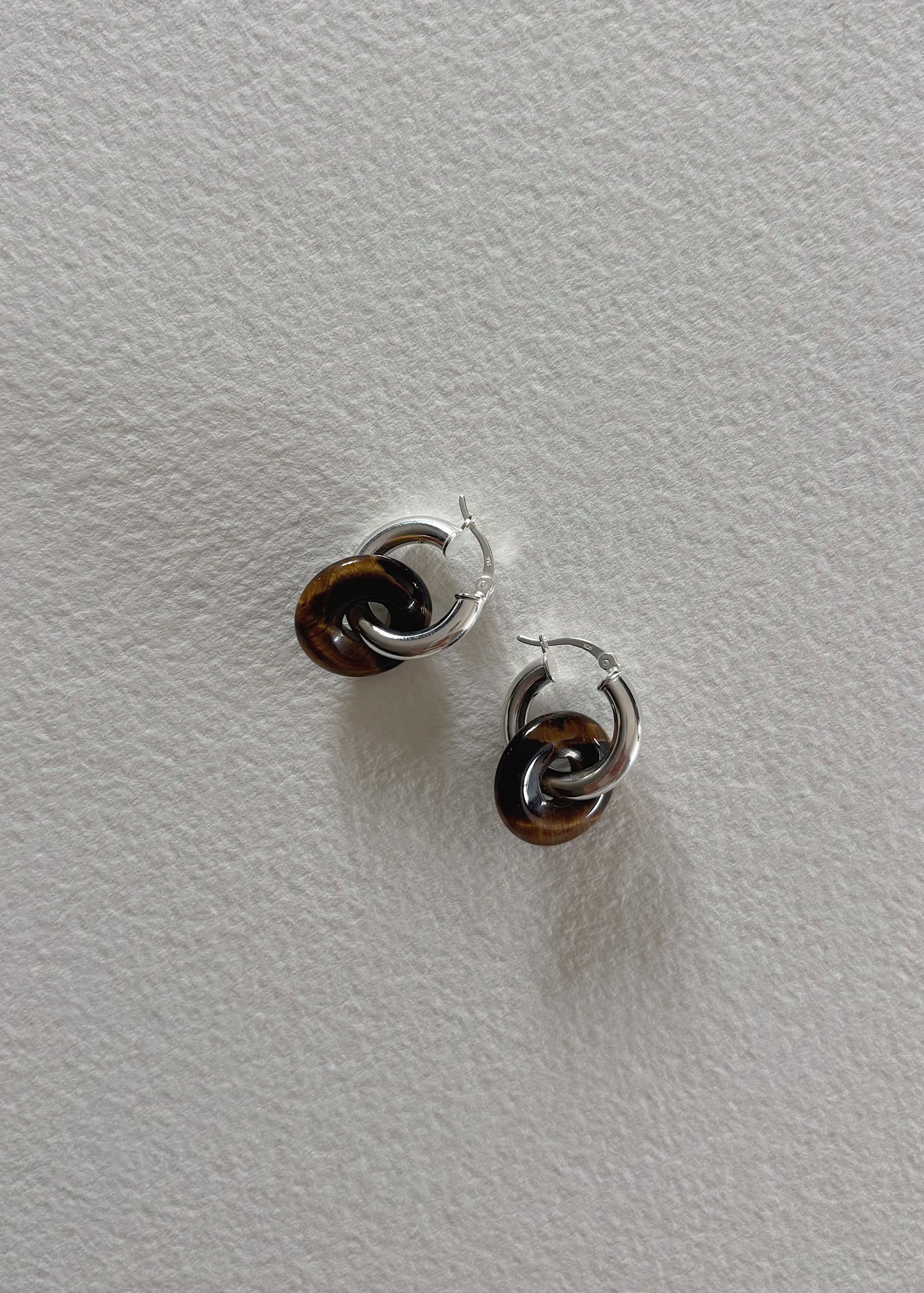 Silver hoops with tiger eye